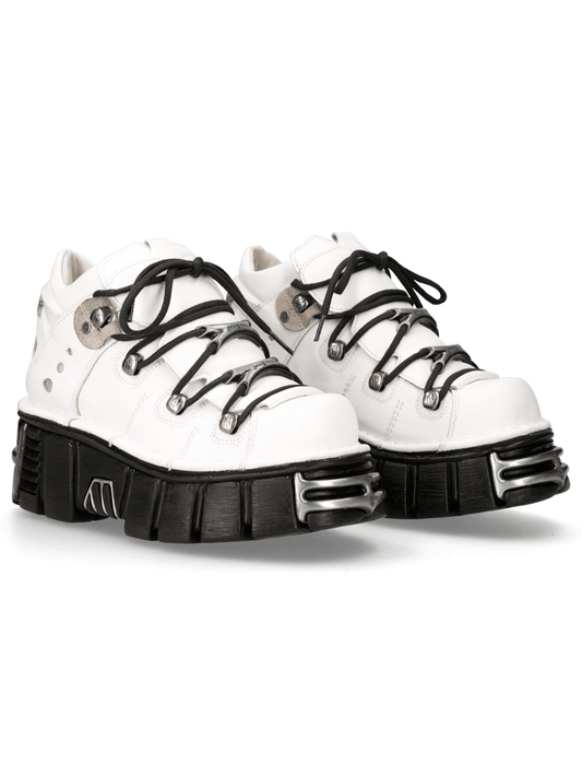 NEW ROCK Women's White Punk Rock Ankle Boots on Black Platform