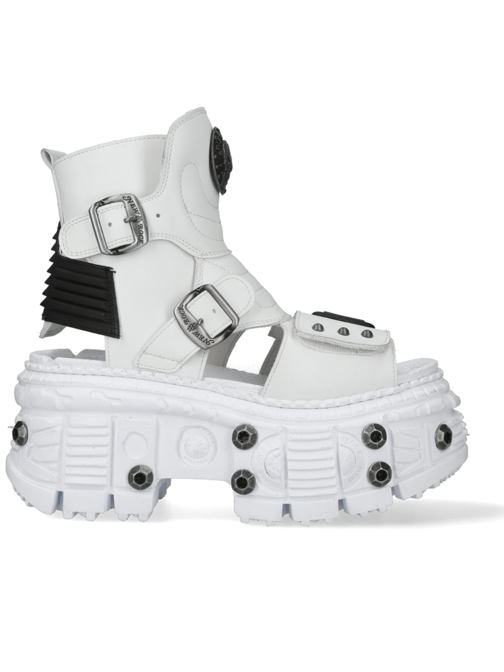 NEW ROCK Men's White Punk Zip-Up Open-Toes Boots with Buckles