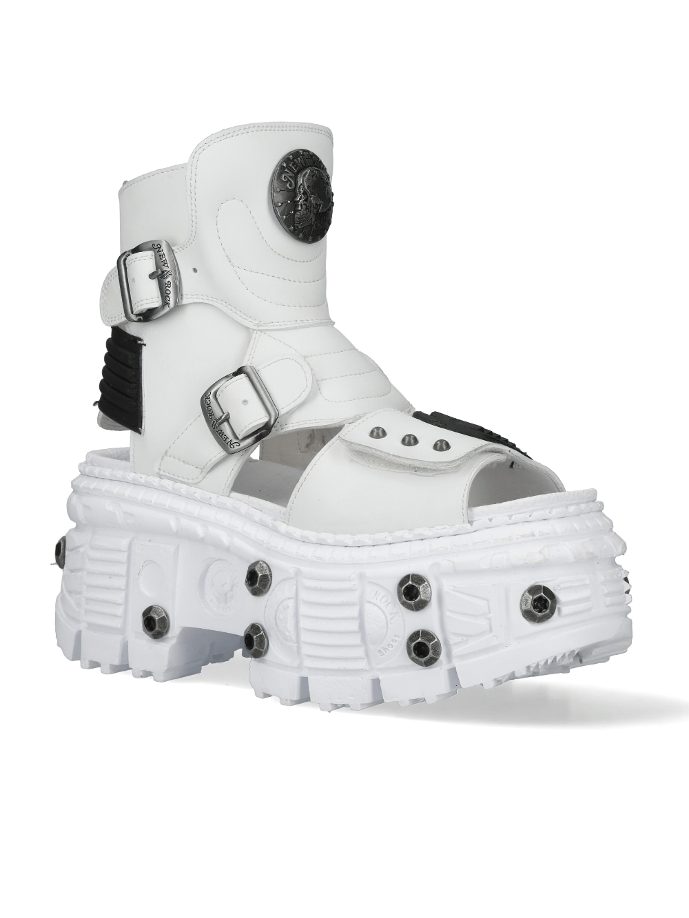 NEW ROCK Men's White Punk Zip-Up Open-Toes Boots with Buckles