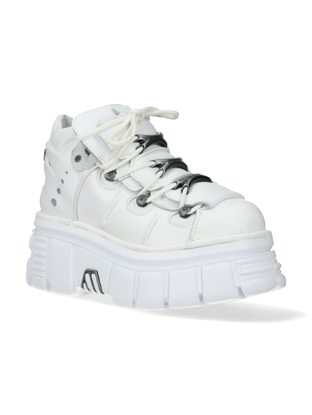 NEW ROCK Men's White Rocker Style Ankle Boots with Metal Bones