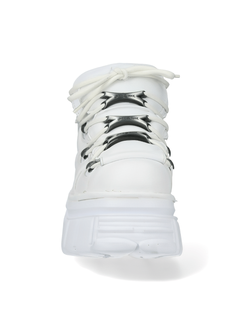 NEW ROCK Men's White Rocker Style Ankle Boots with Metal Bones