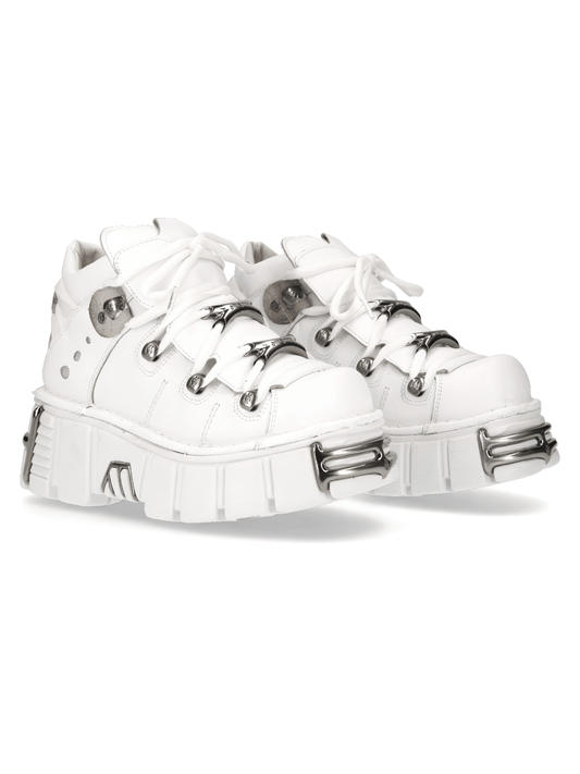 NEW ROCK Men's White Tower Ankle Boots with Rocker Flair