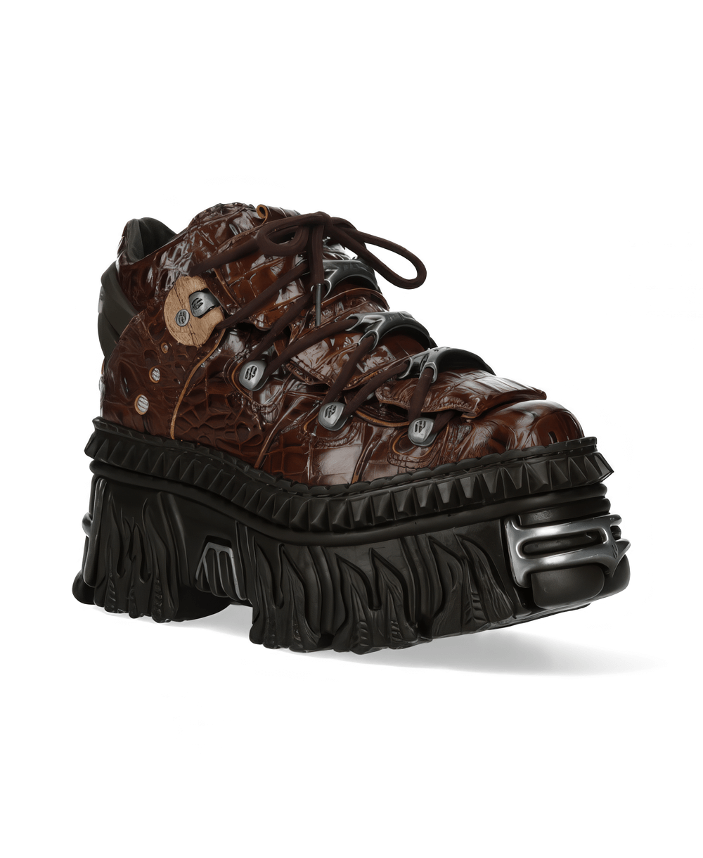 NEW ROCK Men's Wine Red Leather Rock Ankle Boots with Edge