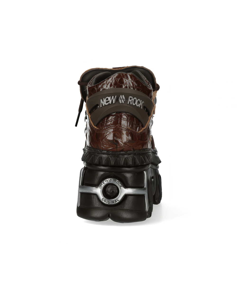 NEW ROCK Men's Wine Red Leather Rock Ankle Boots with Edge