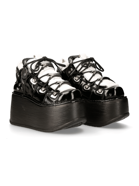 NEW ROCK Women's Black and White Gothic Platform Ankle Boots