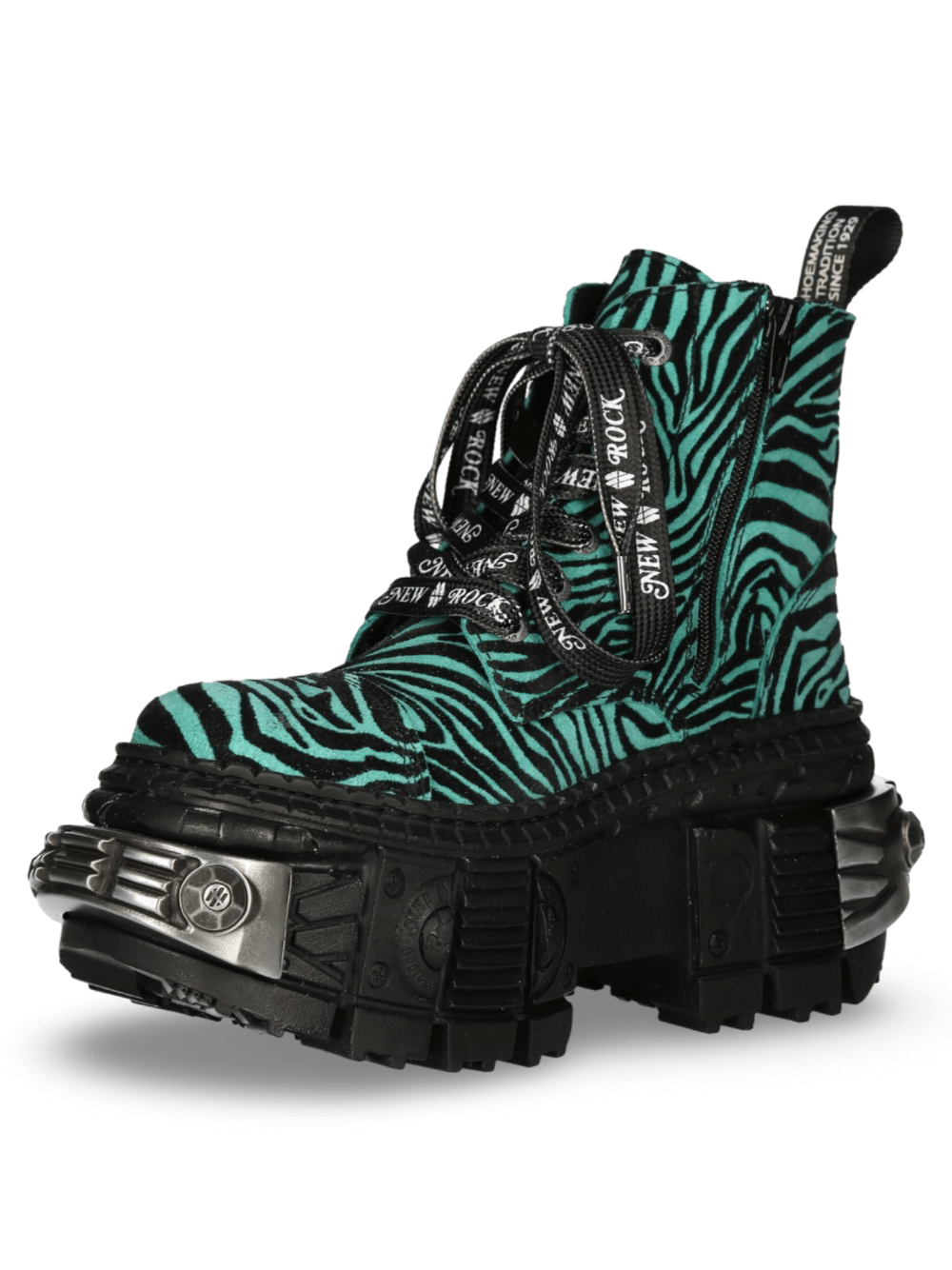 NEW ROCK Men's Zebra Print Ankle Boots with Chunky Sole