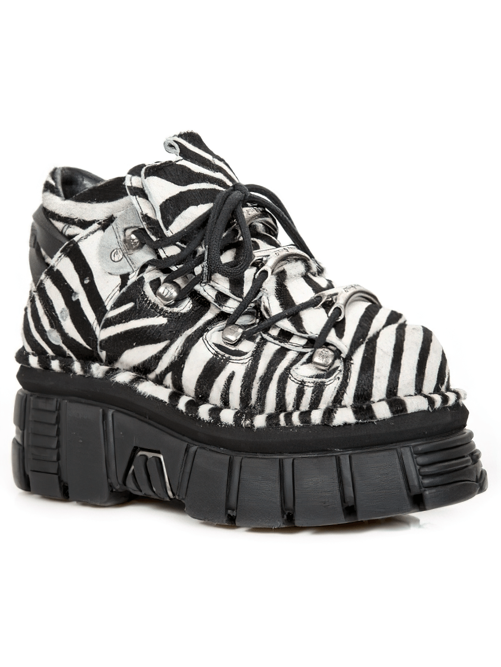 NEW ROCK Men's Zebra Print Punk Ankle Boots with Laces