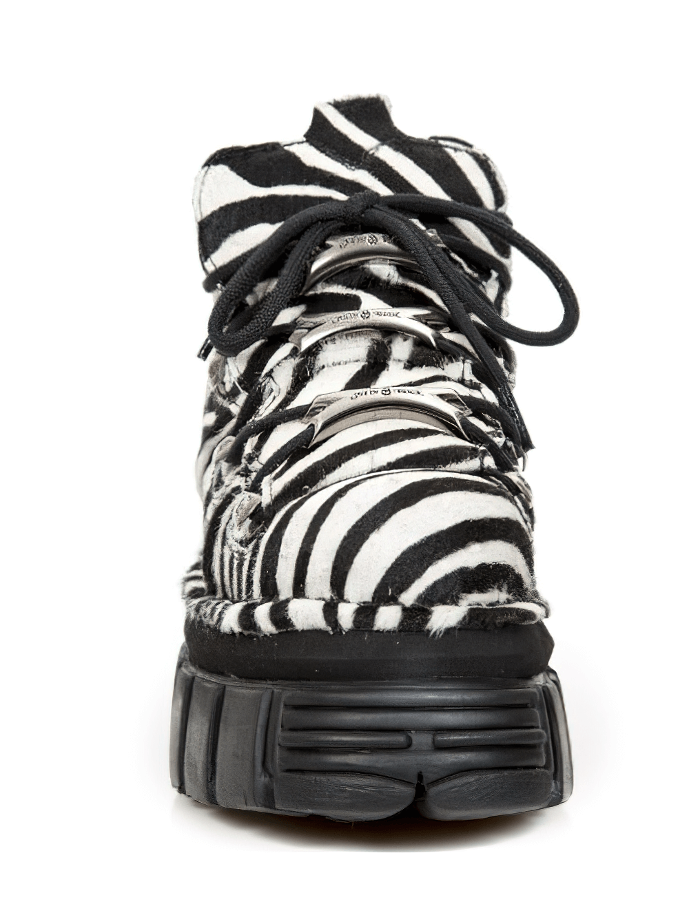 NEW ROCK Men's Zebra Print Punk Ankle Boots with Laces