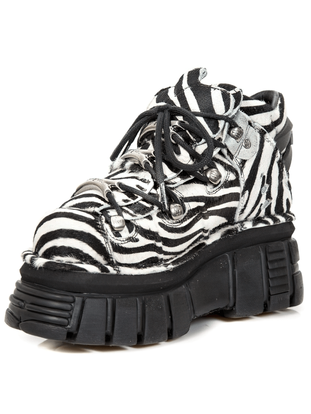 NEW ROCK Men's Zebra Print Punk Ankle Boots with Laces