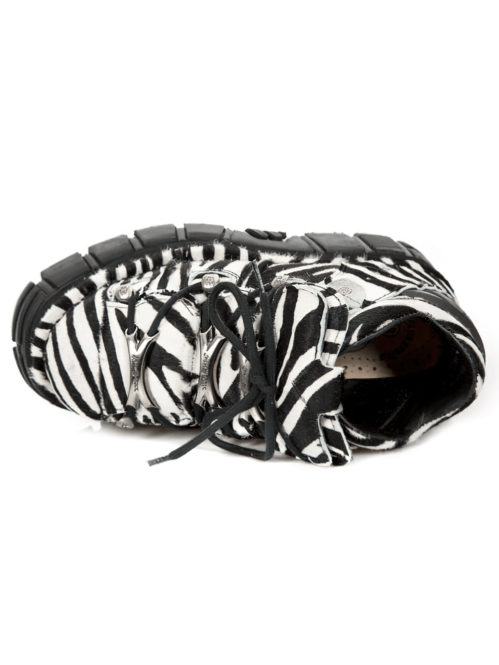 NEW ROCK Men's Zebra Print Punk Ankle Boots with Laces
