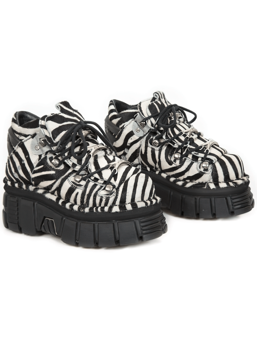 NEW ROCK Men's Zebra Print Punk Ankle Boots with Laces