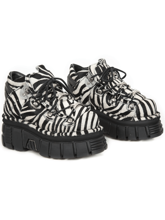 NEW ROCK Men's Zebra Print Punk Ankle Boots with Laces