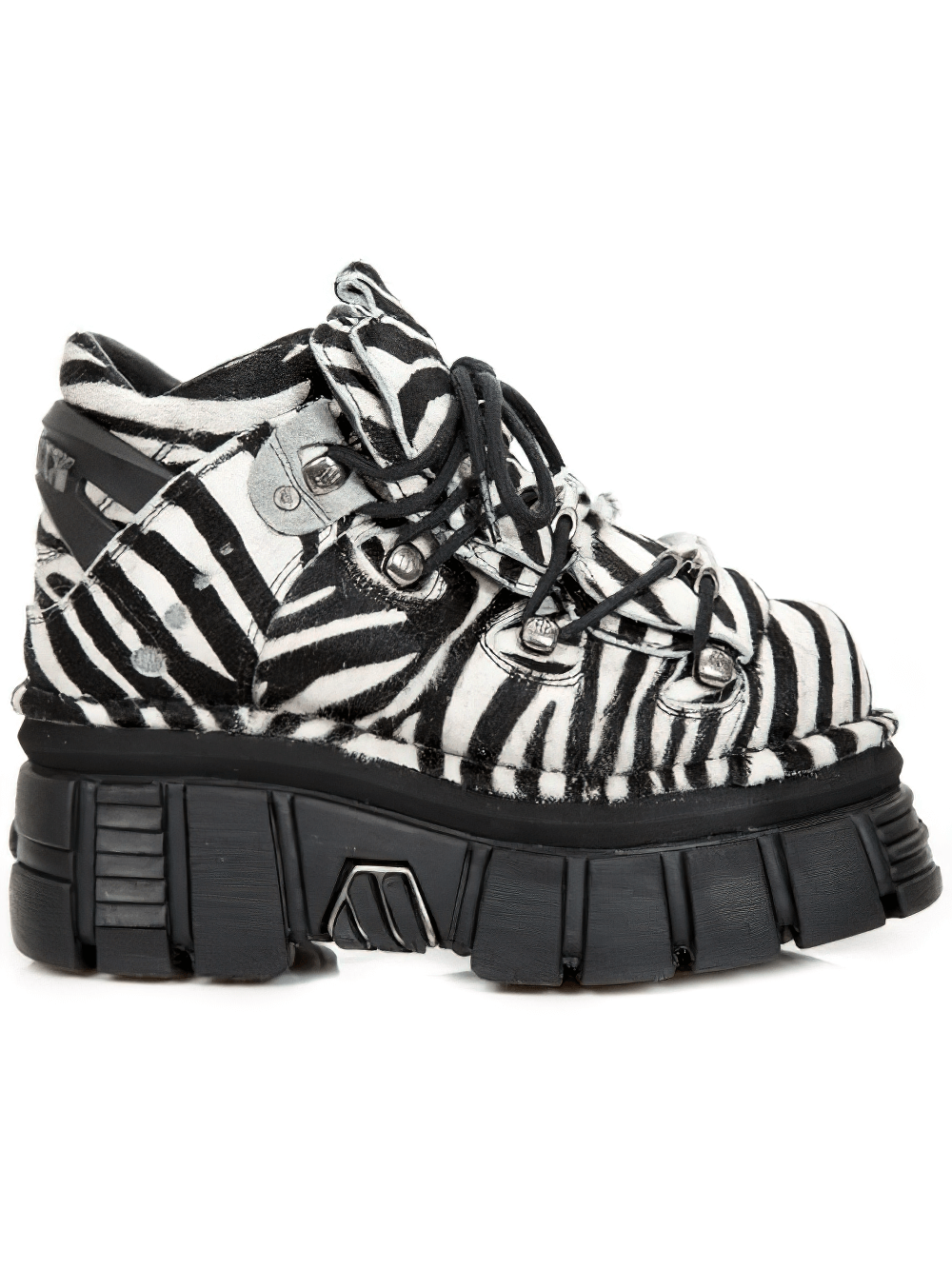 NEW ROCK Men's Zebra Print Punk Ankle Boots with Laces