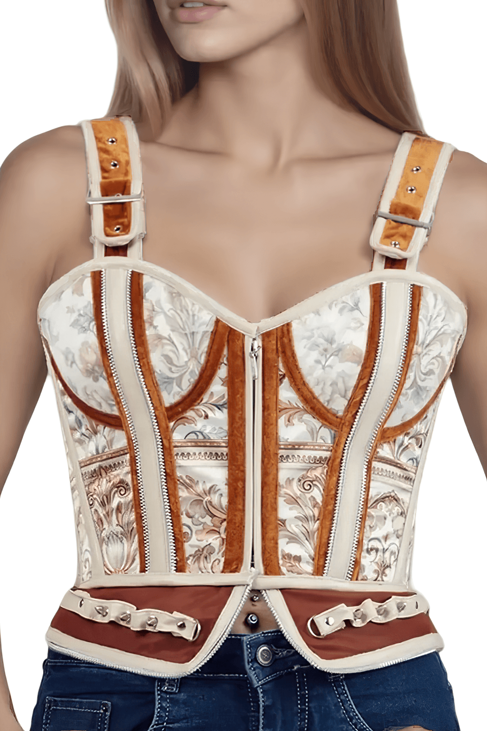 Nichelle Baroque Floral Corset with Buckle Straps