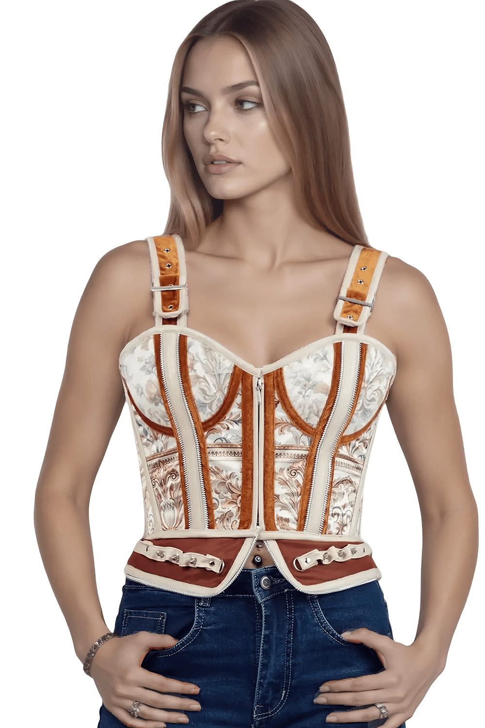 Nichelle Baroque Floral Corset with Buckle Straps