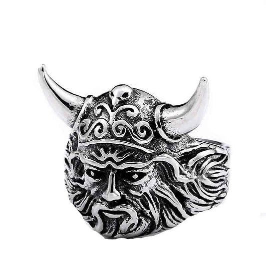 Nordic Head Viking Ring / Stainless Steel Skandinavian Style Jewelry