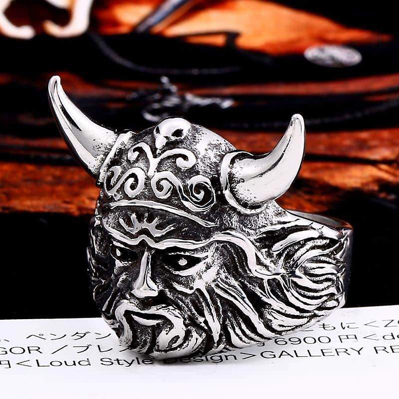Nordic Head Viking Ring / Stainless Steel Skandinavian Style Jewelry