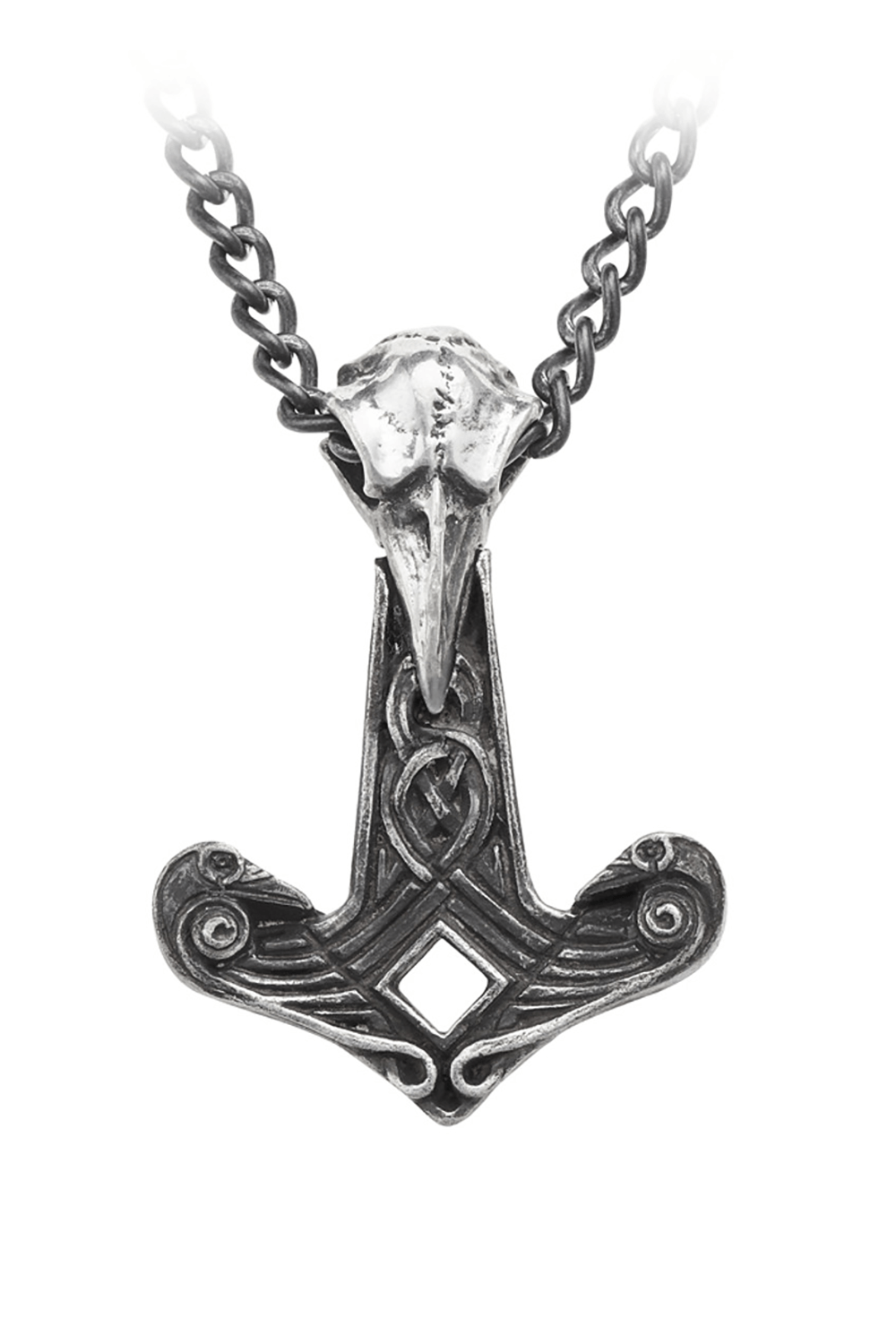 Norse Raven Skull and Thor's Hammer Gothic Pendant