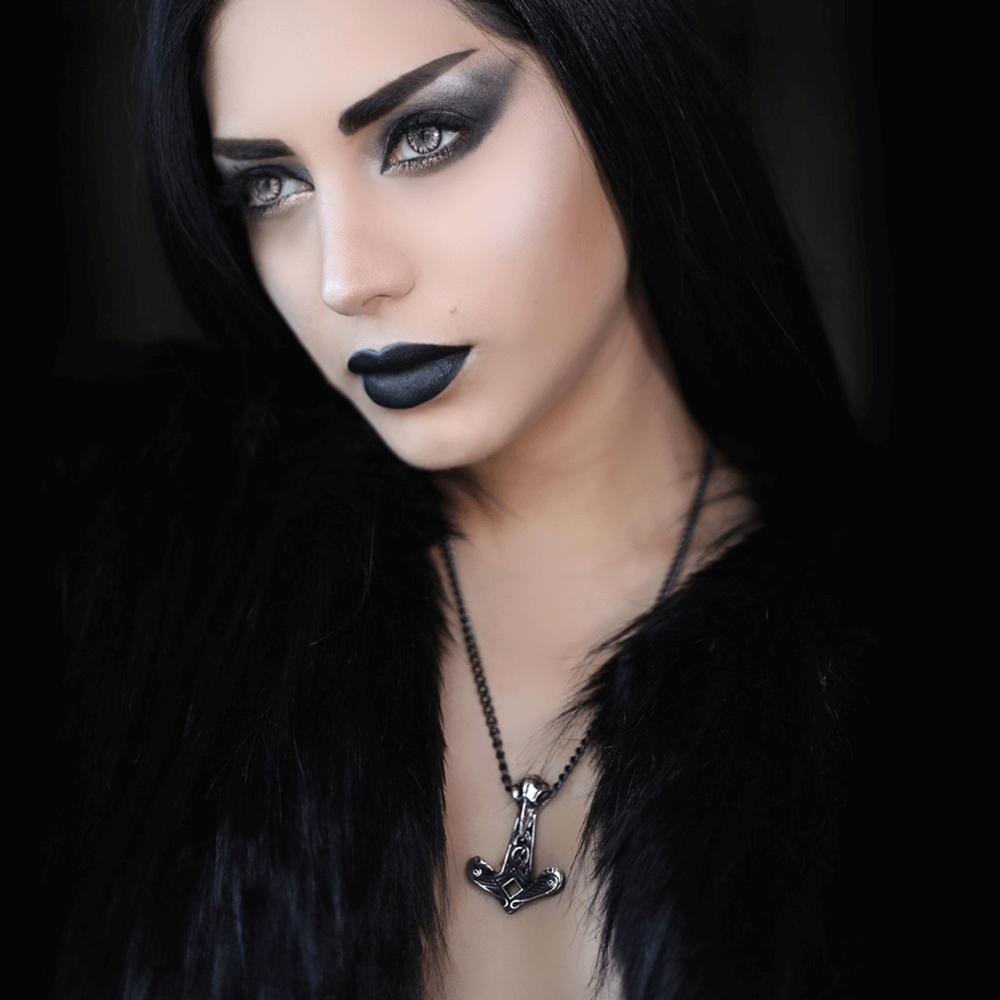 Norse Raven Skull and Thor's Hammer Gothic Pendant