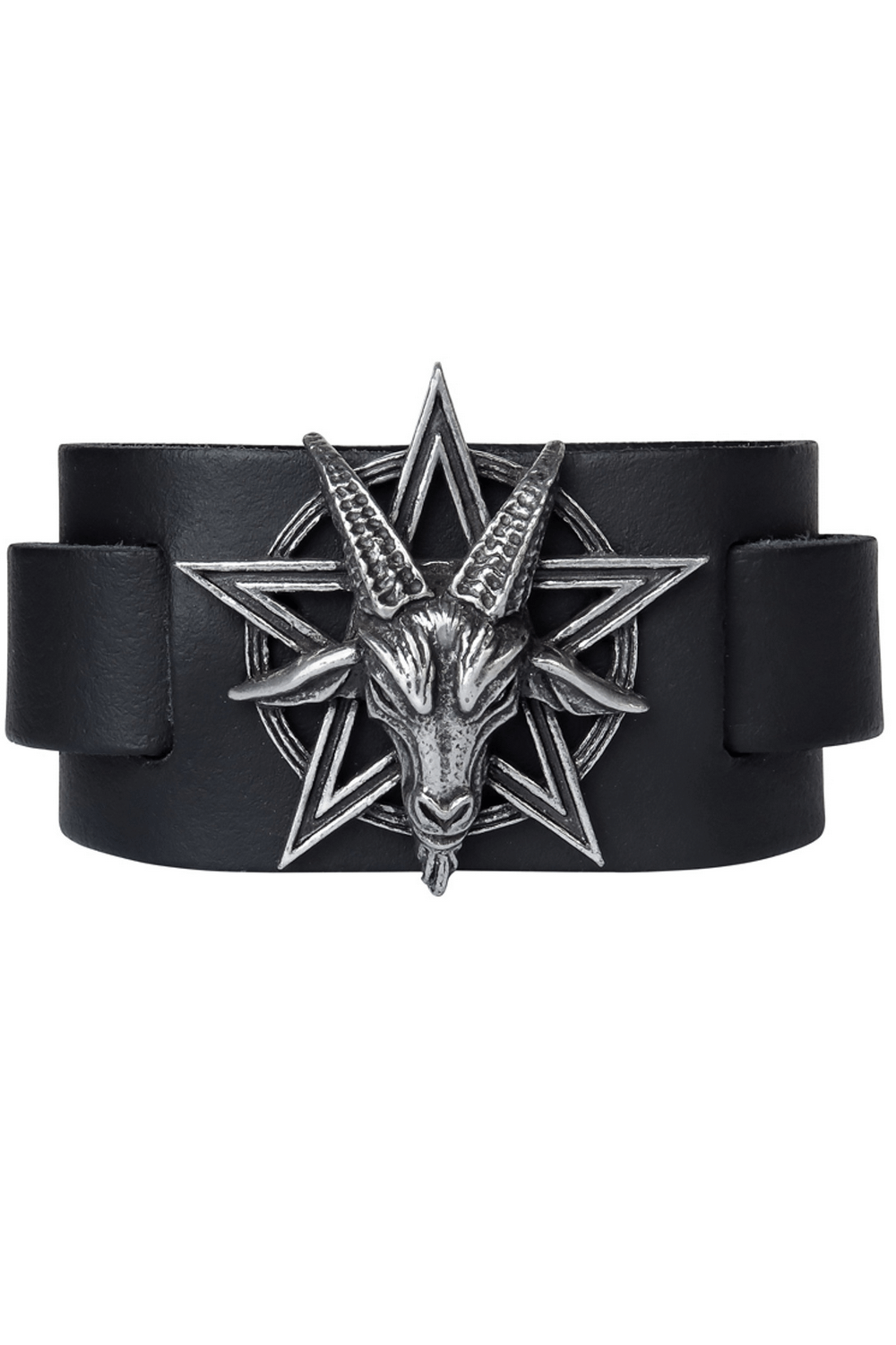 Occult Goat Head Leather Bracelet with Pentagram