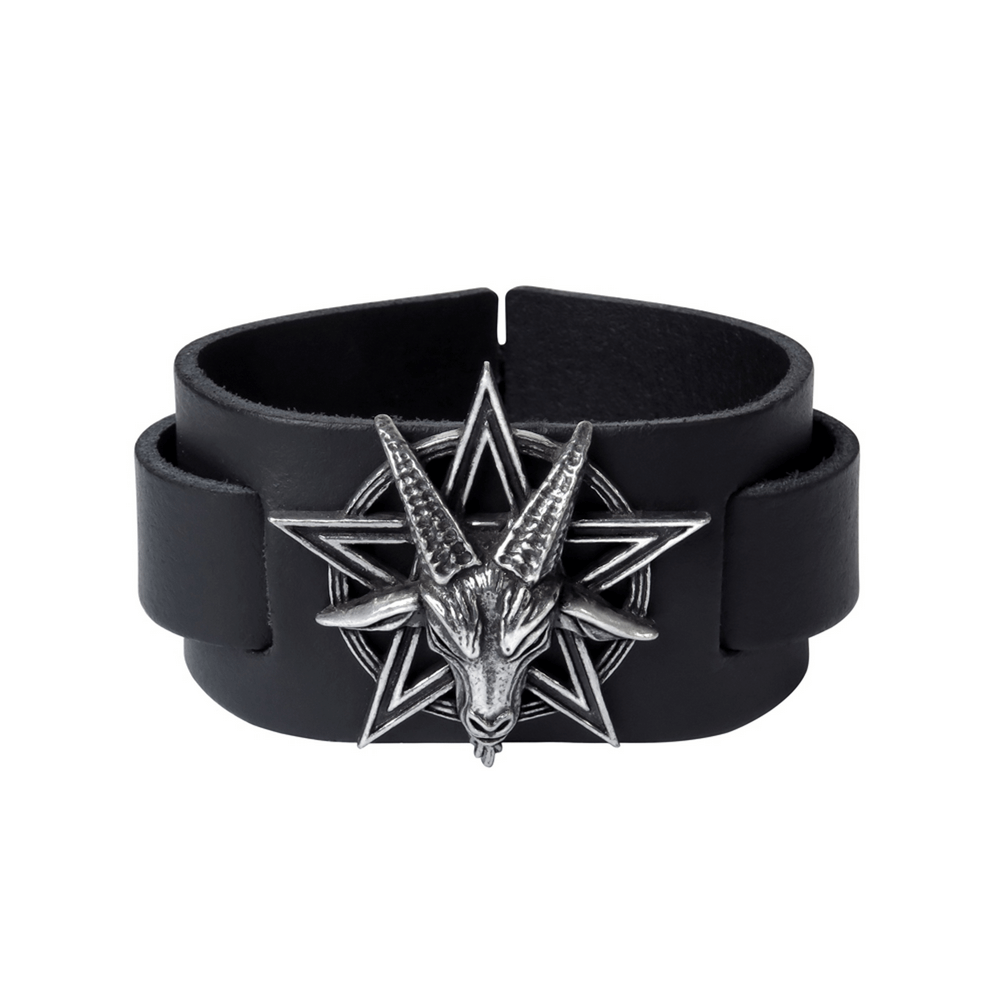 Occult Goat Head Leather Bracelet with Pentagram
