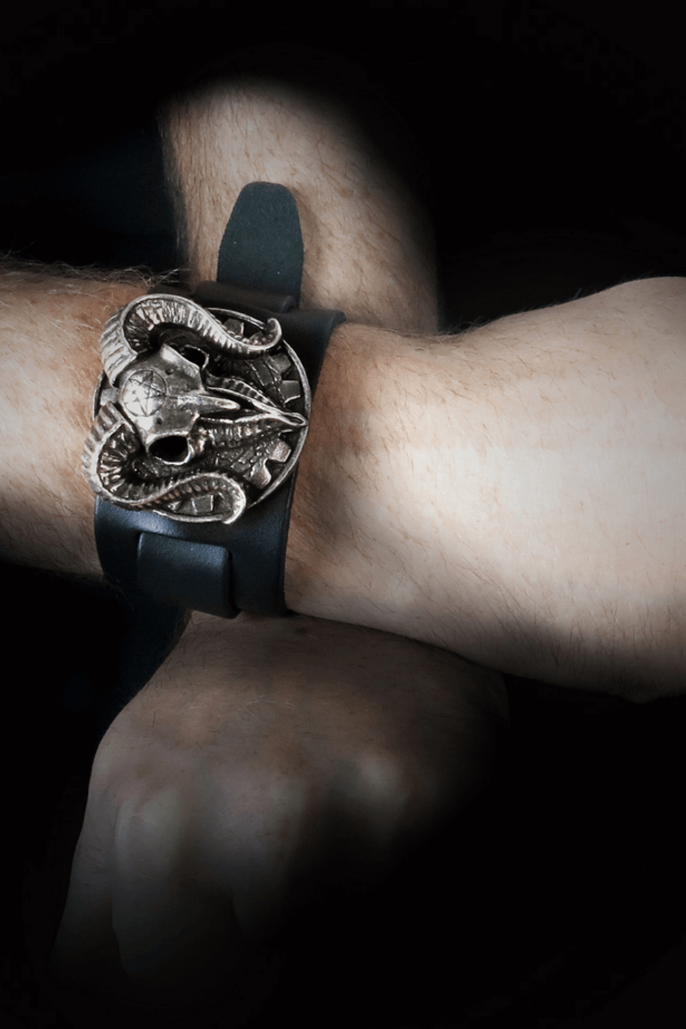 Occult Ram Skull Leather Bracelet for Gothic Style