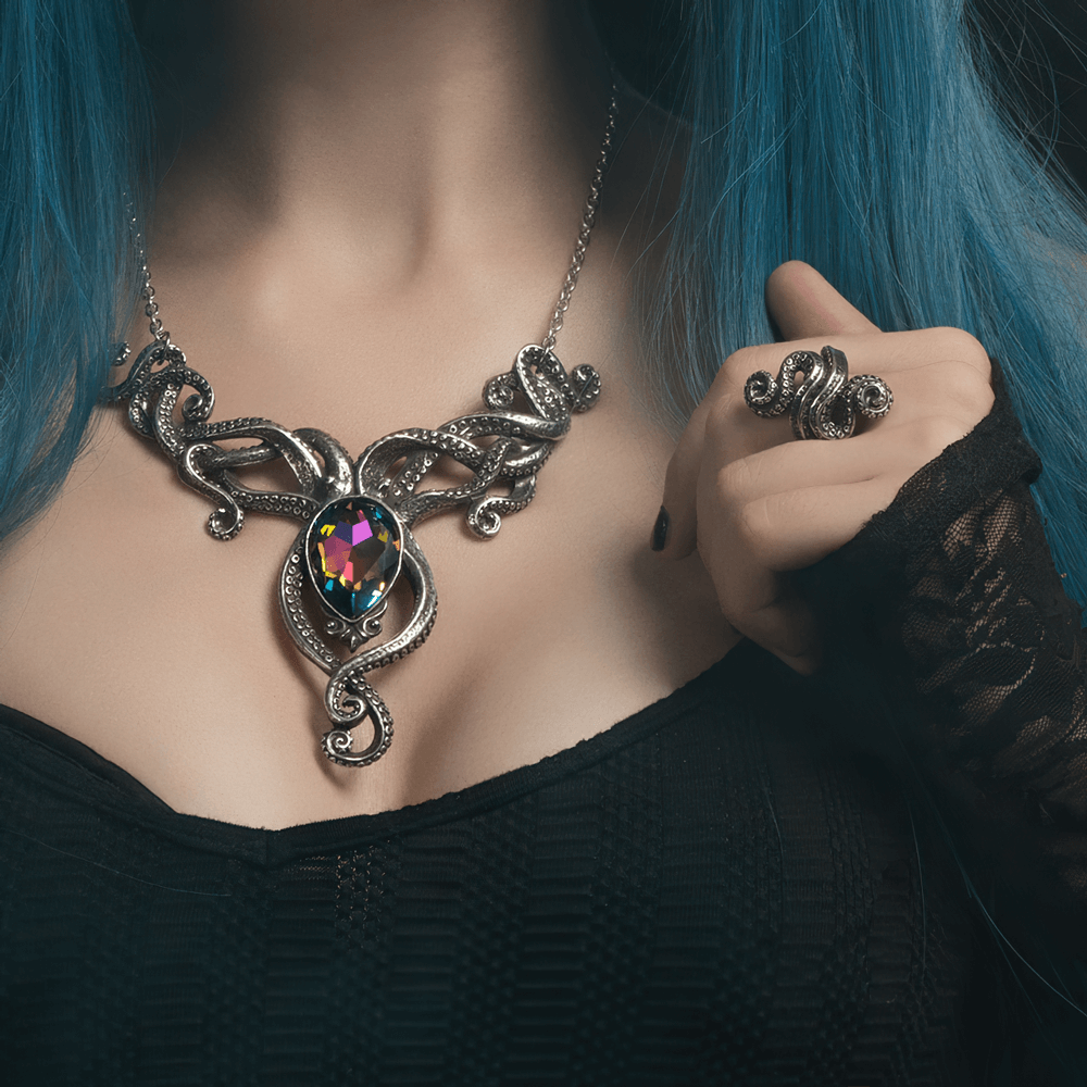 Octopus Tentacle Necklace with Rainbow Crystal Jewel