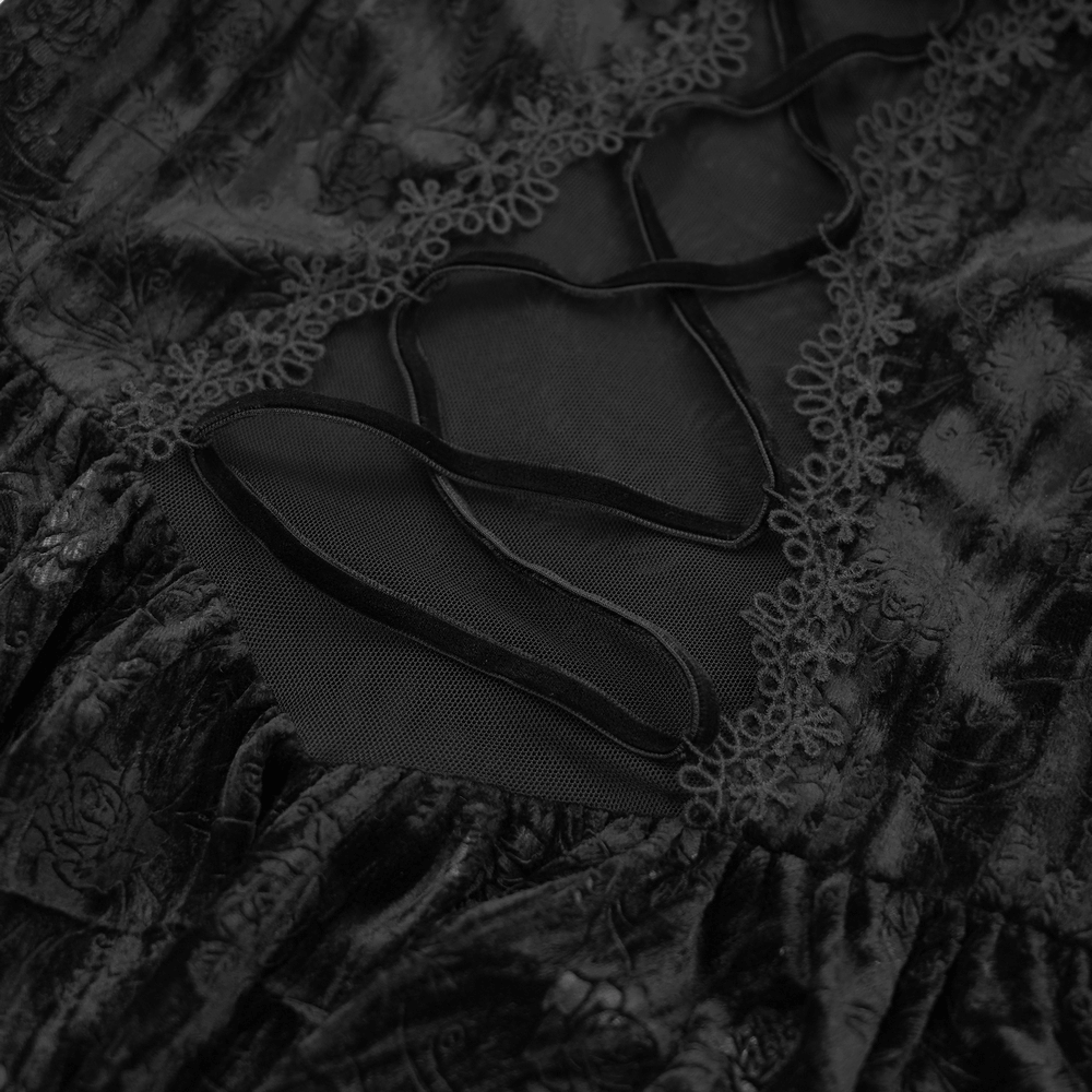 Off-Shoulder Velvet Top with Sheer Sleeves and Lace Trim