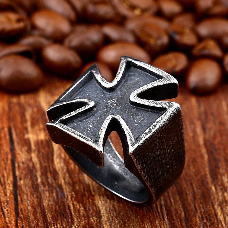 Old School Biker Iron Cross Ring / Rock Style Stainless Steel Jewelry