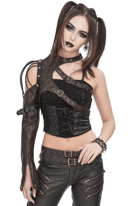 One-Shoulder Accessory with Spikes and Long Sleeve