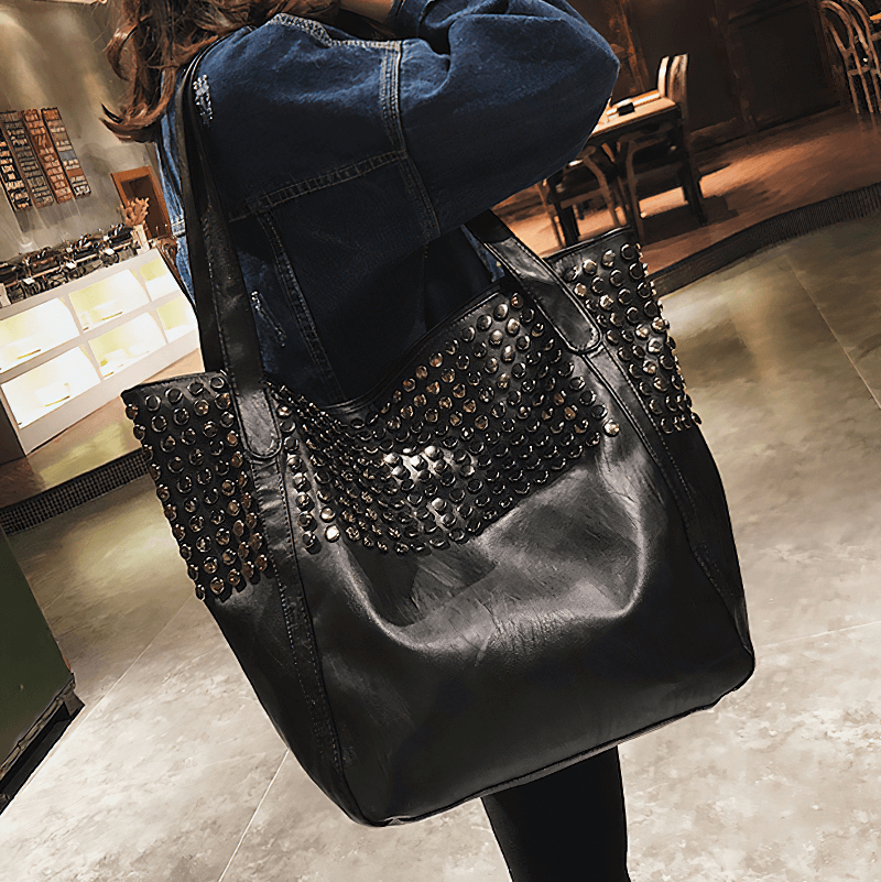 One Shoulder Large Bag for Shopping / Punk Women's Bag with Rivets