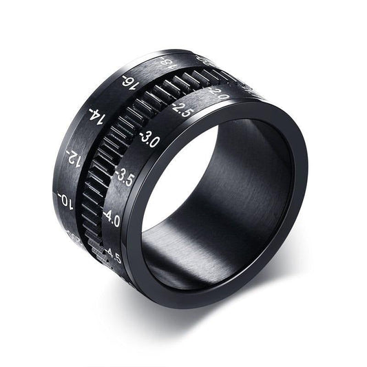 Stainless Steel Black Camera Lens Ring for Men & Women / Spinner Band Photographers Accessories