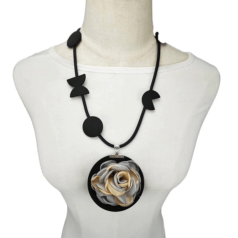 Original Boho Flower Pendant Necklace / Gothic Women's Accessories / Rubber Handmade Jewelry