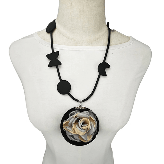 Original Boho Flower Pendant Necklace / Gothic Women's Accessories / Rubber Handmade Jewelry