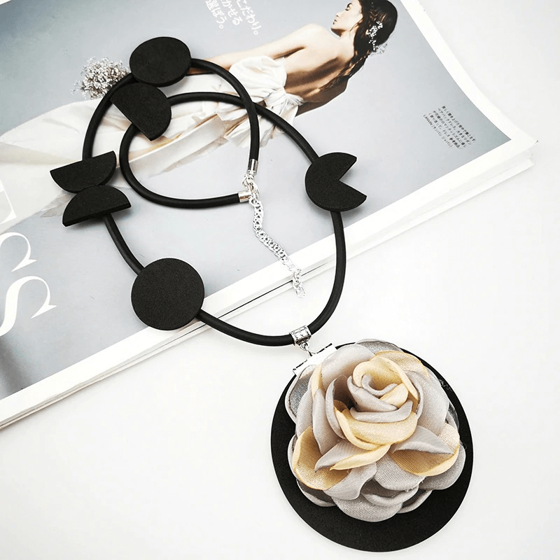 Original Boho Flower Pendant Necklace / Gothic Women's Accessories / Rubber Handmade Jewelry