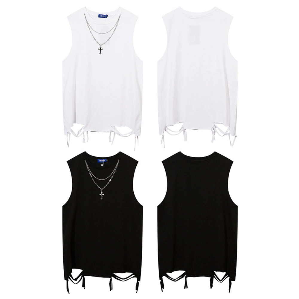 Original Design Cotton Men's Tank Tops with Chain / Casual Hole Sleeveless T-Shirt