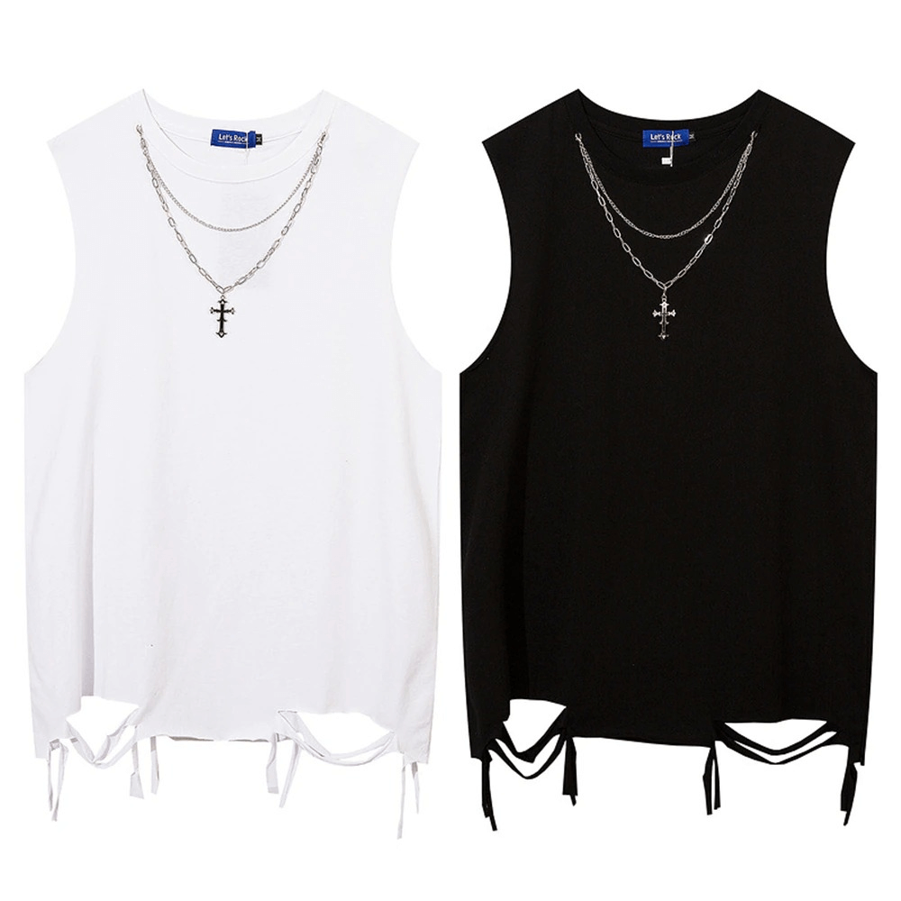 Original Design Cotton Men's Tank Tops with Chain / Casual Hole Sleeveless T-Shirt