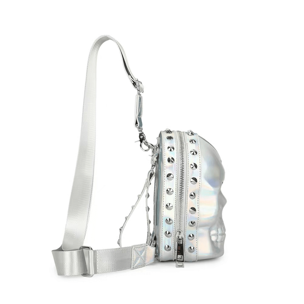 Originality Skeleton Head Handbag / Gothic Rivets Zipper Crossbody Bag