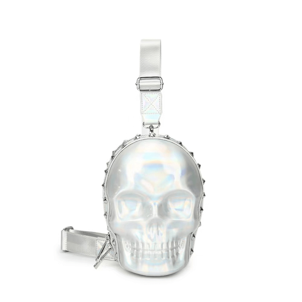 Originality Skeleton Head Handbag / Gothic Rivets Zipper Crossbody Bag