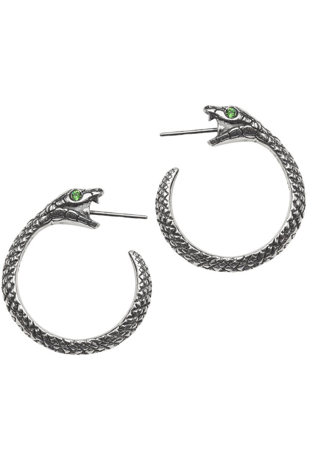 Ouroboros Snake Earrings with Green Crystal Eyes