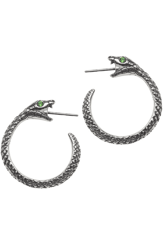 Ouroboros Snake Earrings with Green Crystal Eyes