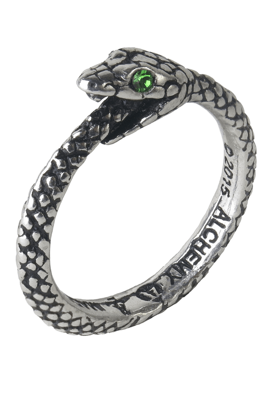 Ouroboros Sophia Serpent Ring with Green Austrian Crystal