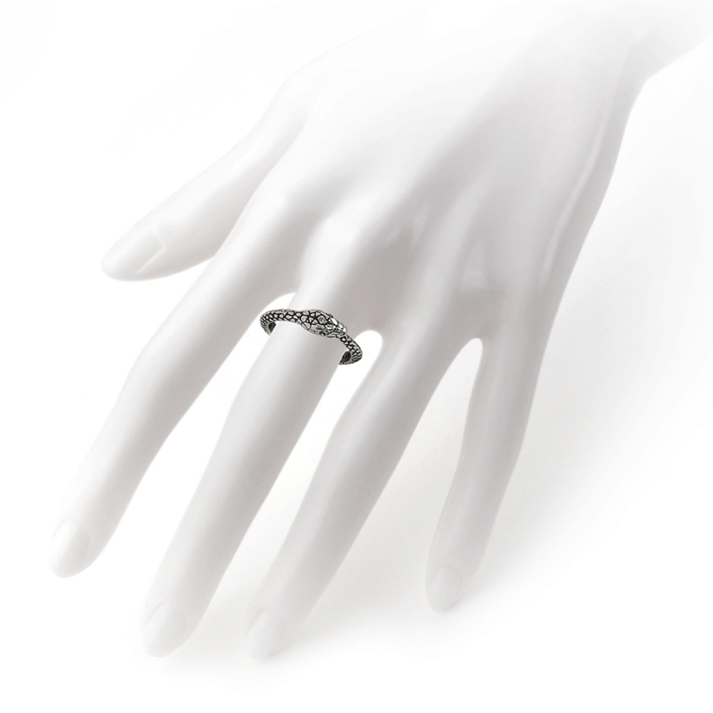 Ouroboros Sophia Serpent Ring with Green Austrian Crystal