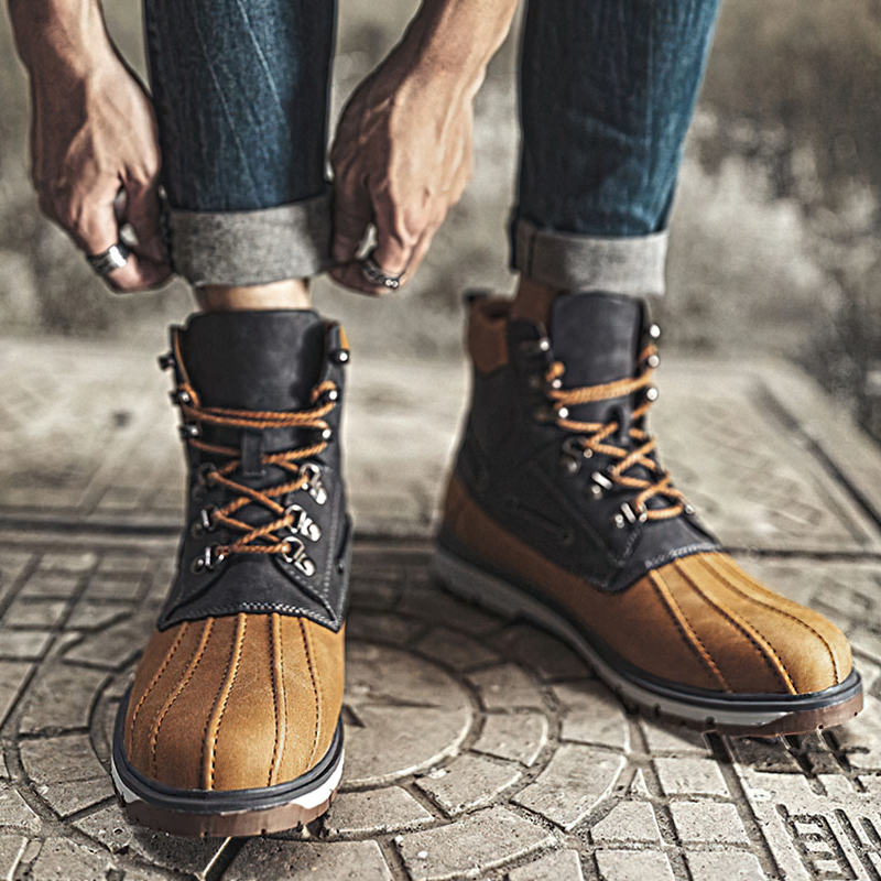 Outdoor Waterproof Men's Motorcycle Boots / Thick Plush Warm Snow Boots