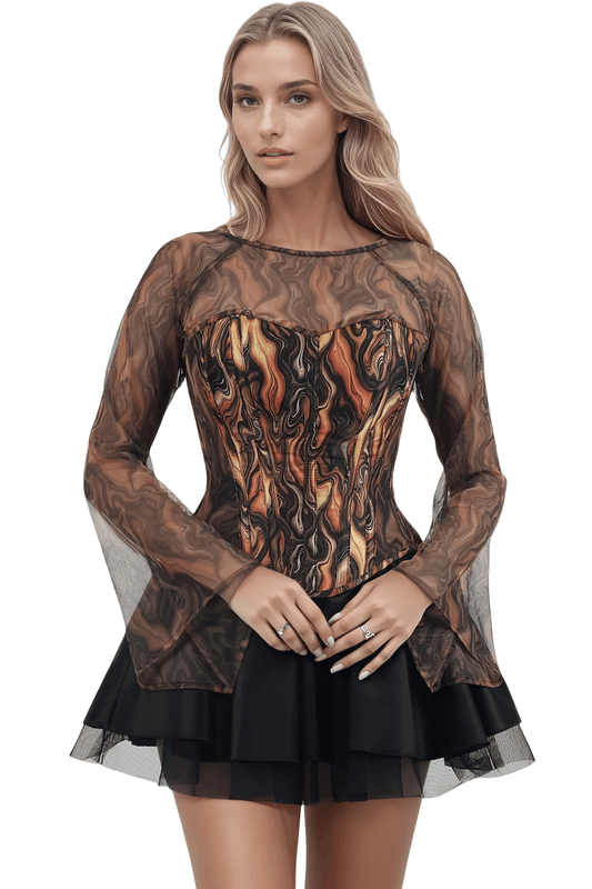 Overbust Corset with Fiery Print and Steel Boning