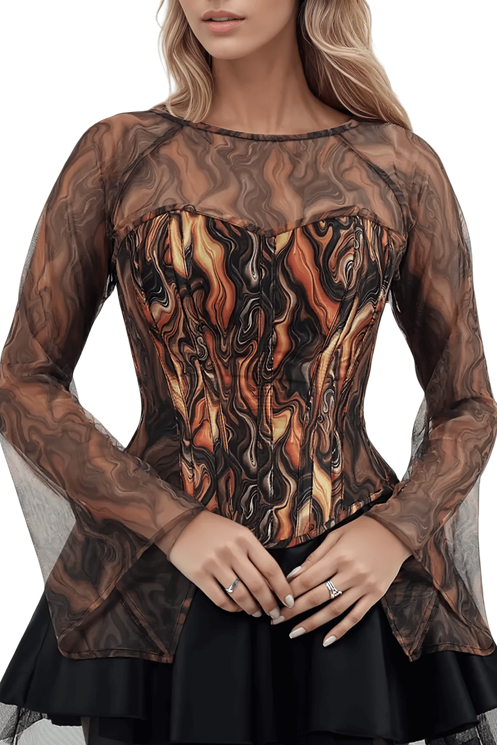 Overbust Corset with Fiery Print and Steel Boning
