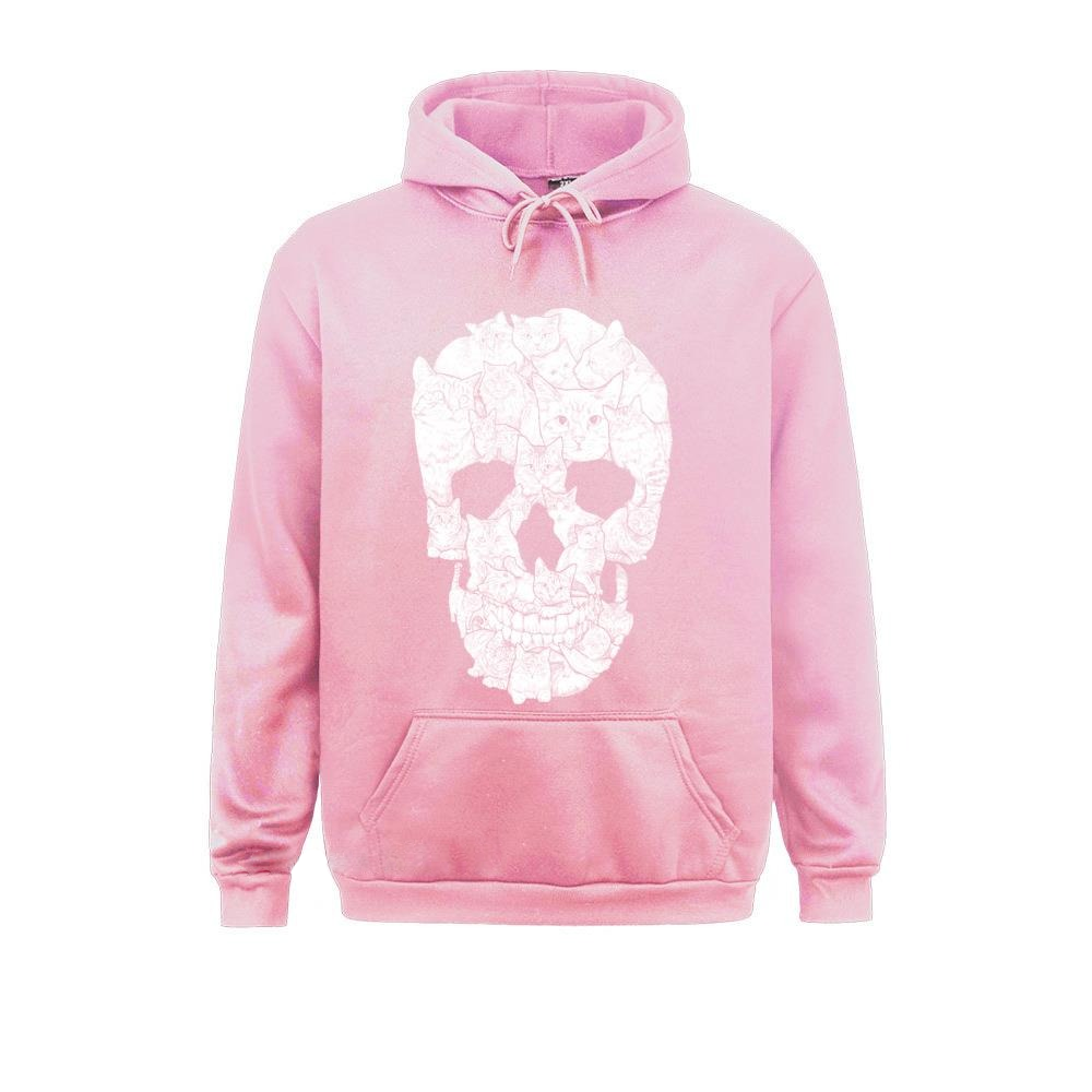 Oversize Men's Skull Print Hoodie / Rock Style Hoodie With Pockets / Male Clothing With Cats