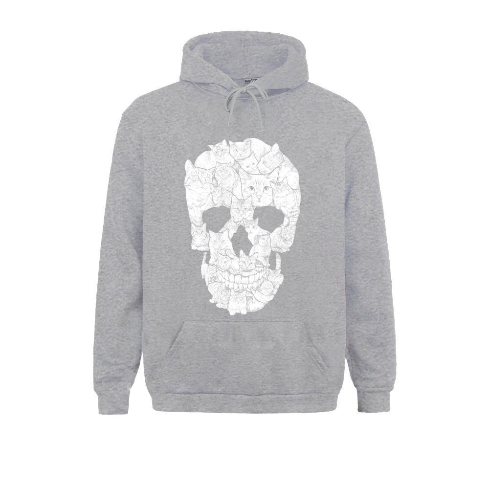Oversize Men's Skull Print Hoodie / Rock Style Hoodie With Pockets / Male Clothing With Cats