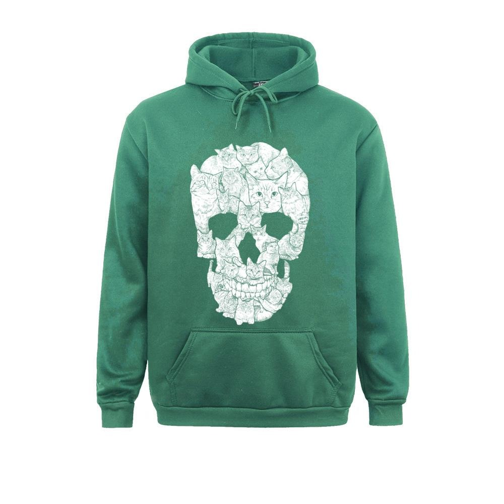 Oversize Men's Skull Print Hoodie / Rock Style Hoodie With Pockets / Male Clothing With Cats