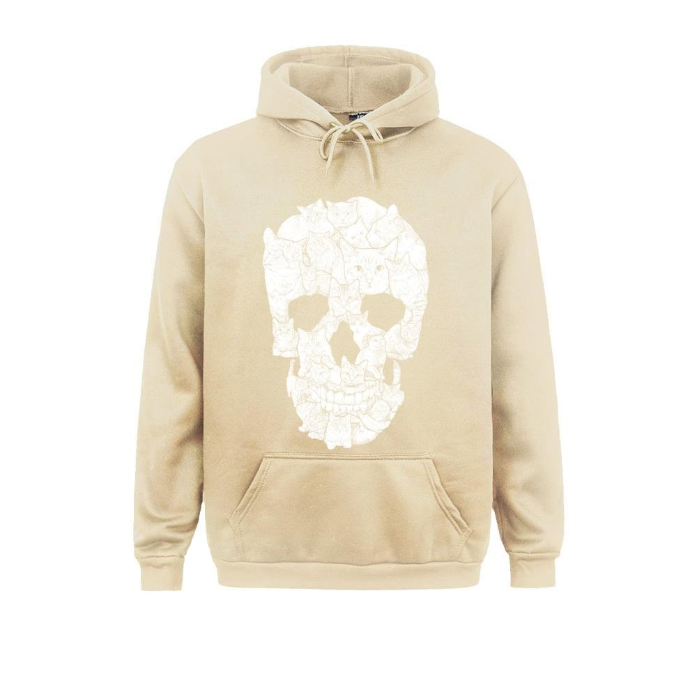Oversize Men's Skull Print Hoodie / Rock Style Hoodie With Pockets / Male Clothing With Cats